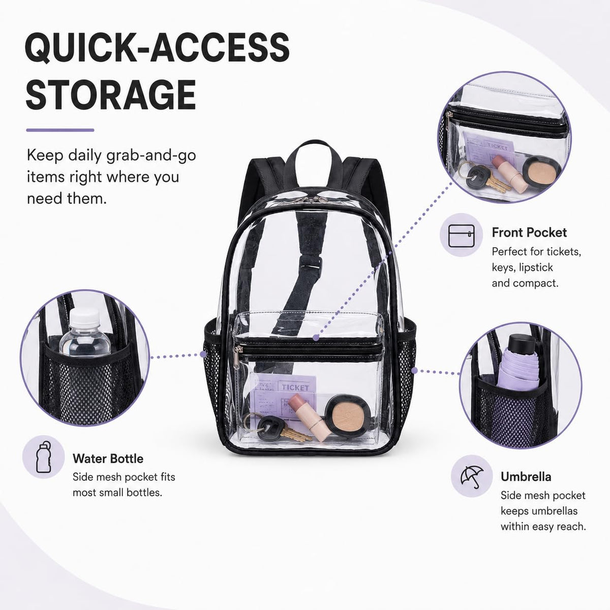 BTOOP Mini Clear Backpack for Stadium Events, 12 x 9 x 5 Inch Transparent PVC Bookbag, Fits Within Common 12x12x6 Stadium Bag Limits, for Concerts, Festivals, Women and Teens