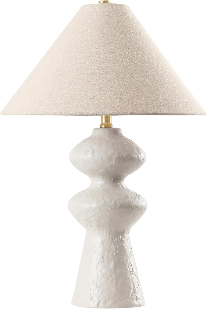 SAFAVIEH Lighting Collection Keira White & Oatmeal 25-inch Ceramic Table Lamp for Bedroom, Living Room, Home Office, Desk, Nightstand (LED Bulb Included)