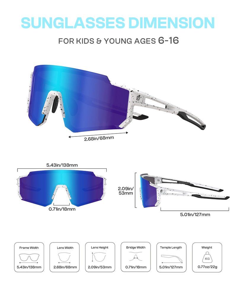 DUCO Polarized Kids Sunglasses Youth Baseball Sports Running UV400 Protection Cycling Glasses Boys Girls 6-16 Aged DK310