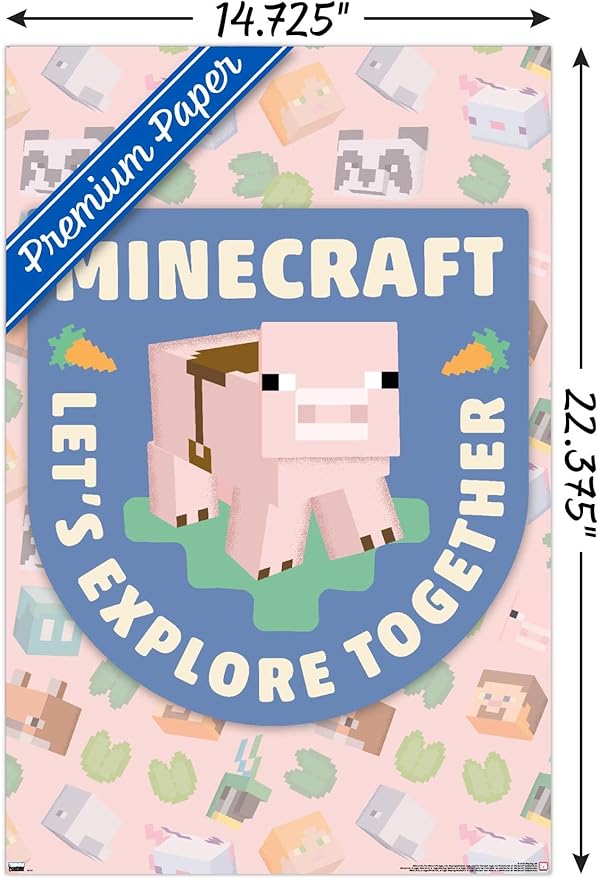 Trends International Minecraft - Let's Explore Together Wall Poster, 22.4L x 14.7W, Premium Unframed Version