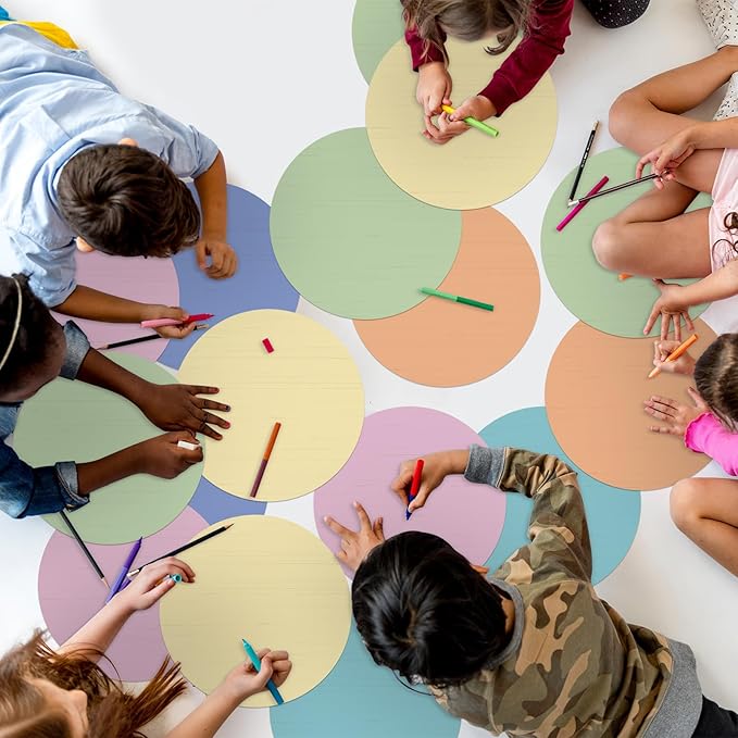 24 Pack 10 Inch Dry Erase Dots for Classroom Tables Dry Erase Circles Colorful Removable Board Marker Wall Sticker Decal Spot Set for Student Tables Desk School Teacher Supplies(Warm Color)