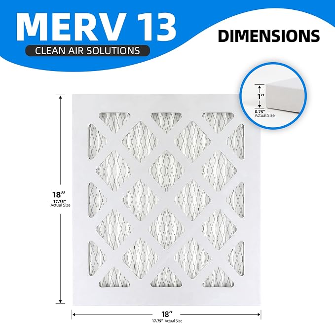 18x18x1 Furnace Air Filters, MPR 1900 & FPR 10, MERV 13 Pleated Air Filter