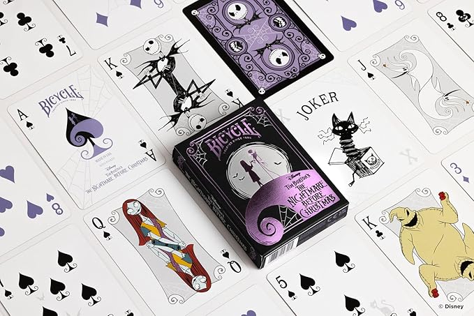 Disney Tim Burton's Nightmare Before Christmas Inspired Playing Cards Featuring Jack Skellington, 1 Deck for Halloween Gifts, Christmas Stocking Stuffers, or Vacation Travel Games