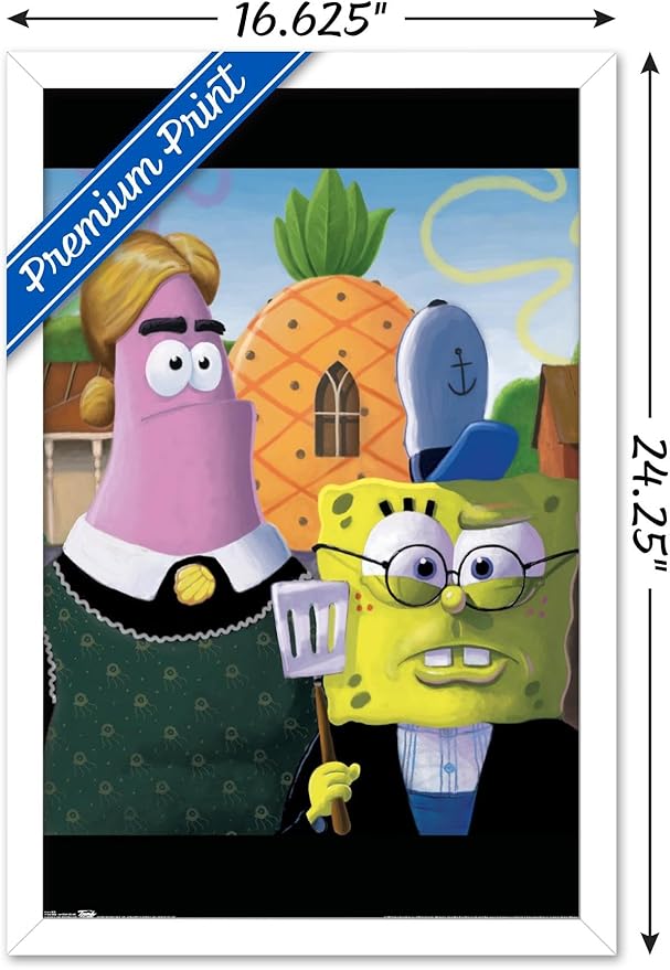 Trends International Nickelodeon Spongebob - American Gothic Wall Poster, 14.725" x 22.375", White Framed Version