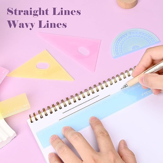 BAYTORY 12Pcs Transparent Ruler Set, Shatterproof Colorful Acrylic Rulers, Clear Lightweight Geometry Set, Student Stationery Measuring Tool, for School and Office (Macaroon Colors)