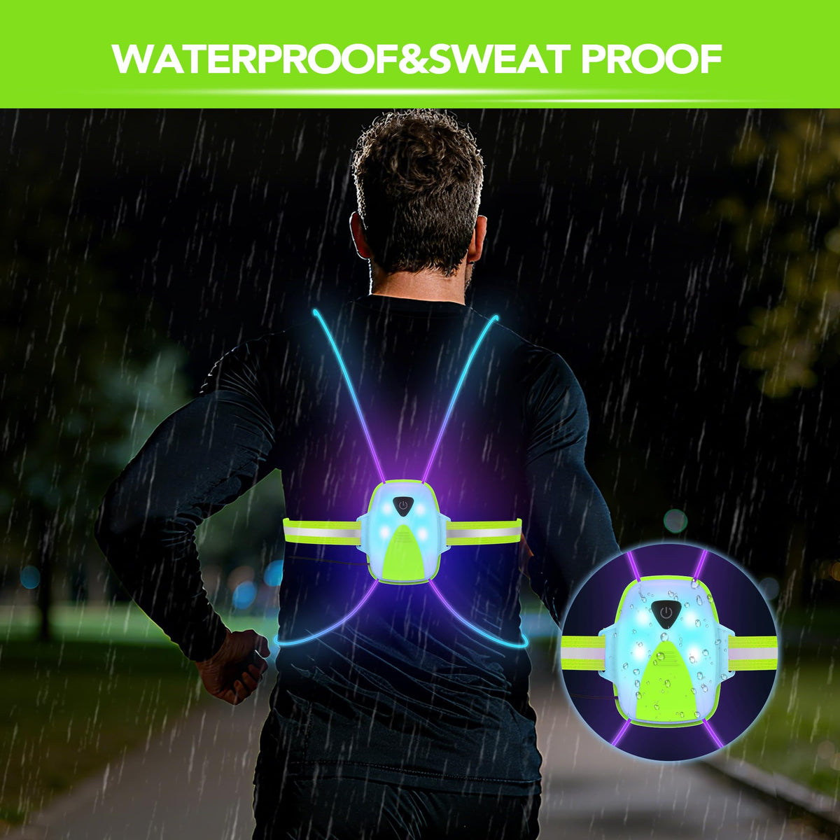 LED Reflective Running Vest Lights for Runners, Running Lights with Front Light, Safety USB Rechargeable Reflective Night Lights For Men/Women Running Walking Cycling, Three Light Modes with 7 Colors