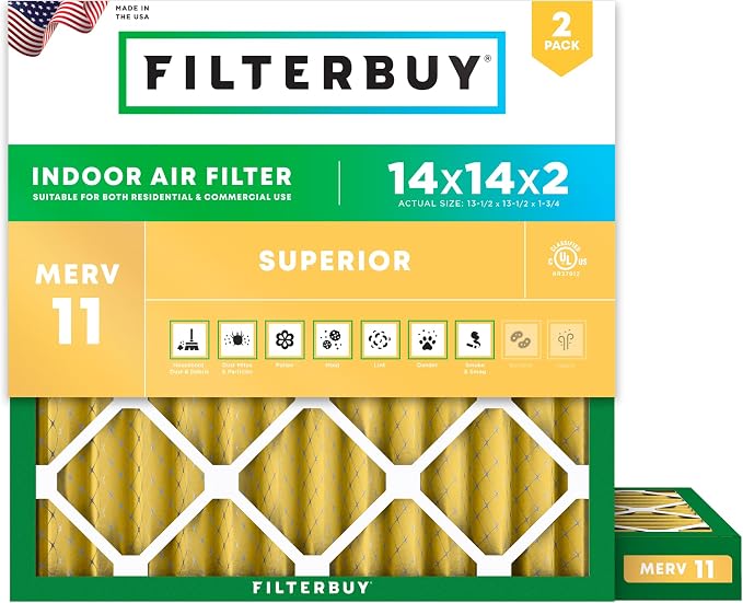 Filterbuy 14x14x2 Air Filter MERV 11 Superior Pet & Allergy Defense,