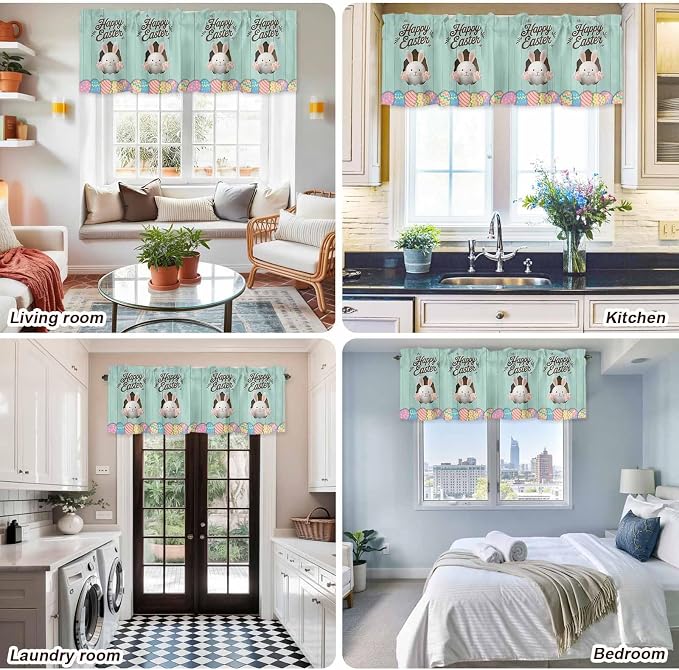Green Easter Curtain Valances for Windows, Kitchen Valance Window Treatment
