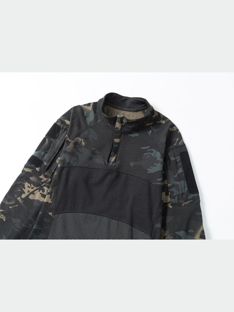 AKARMY Men's Tactical Military Combat Shirt, Long Sleeve Camo T Shirt with Zipper Pockets 112 Dark CP