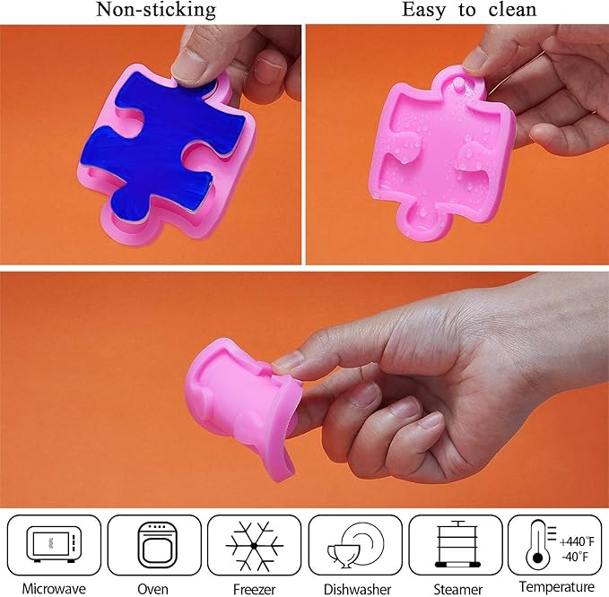 WILLBOND 2 Pcs Puzzle Silicone Mold with 10 Key Rings, Keychain Mold