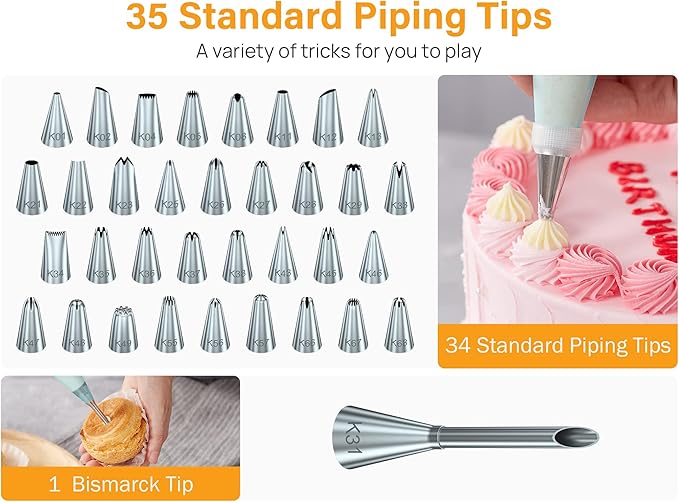 Kootek 54 Piping Bags and Tips Set Frosting Piping Kit for Beginners & Pros