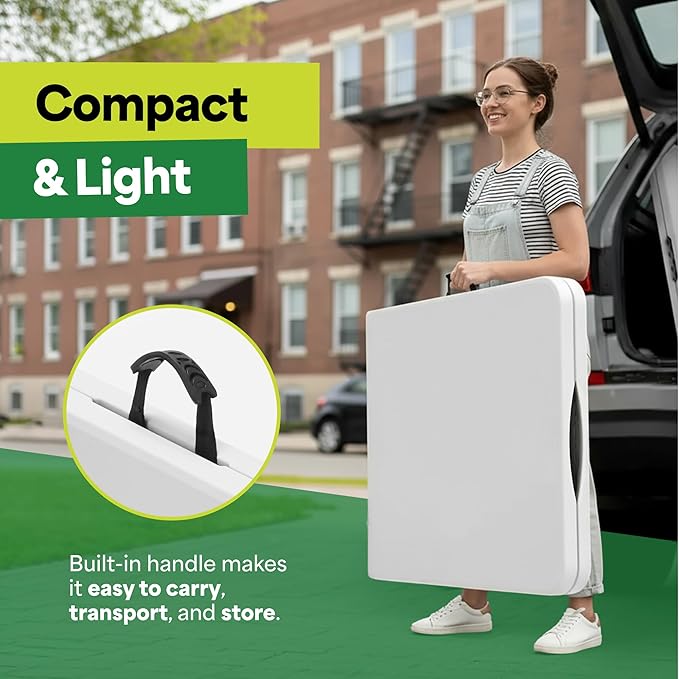 EconoHome White 6ft Folding Table with Handle | Heavy-Duty Foldable Table | Portable Table for Indoor & Outdoor Use | Perfect for Events, Camping, Parties, Dining & More