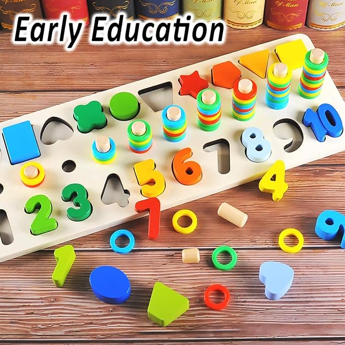 CozyBomB™ Montessori Educational Wooden Toys for Kids Toddler Number Puzzles Sorter Counting Shape Stacker Stacking Game Preschool Math Blocks Toys Gifts for Boy Girl Birthdays Christmas Holidays