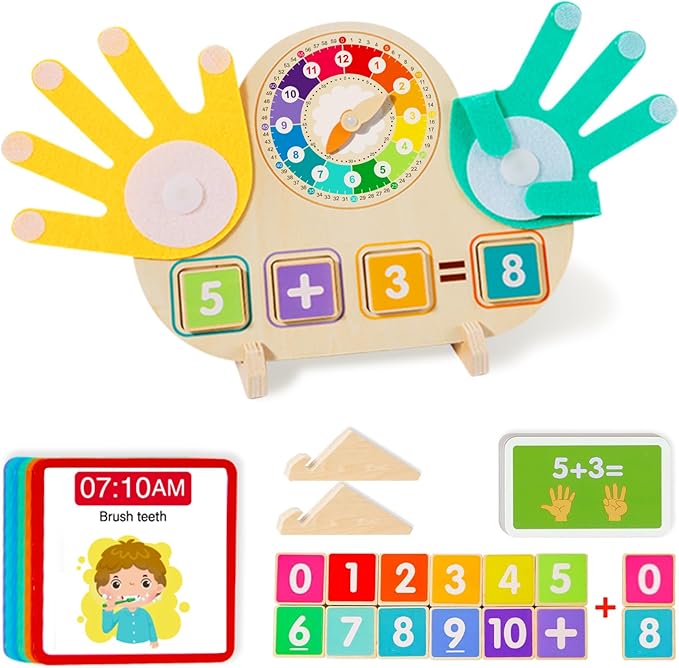 Educational 2 in 1 Math Manipulatives Number Counting Blocks & Teaching Clock for Kids, Preschool Learning Toys for Toddlers 3-5, Montessori Toys for 3-5 Year Old Boys Girls Birthday Gifts