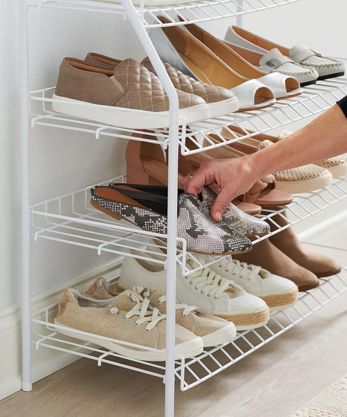 Rubbermaid 4-Tier Wire Shoe Rack, White, Simple Assemble, Storage Shelf for Organization in Bedroom/Closet