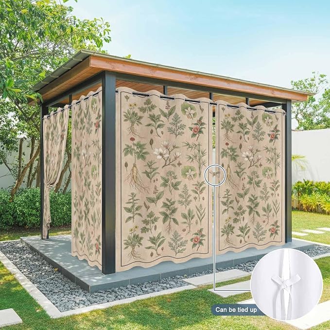 Vintage Outdoor Curtains for Patio Grass Herbal Botanical Garden Plants