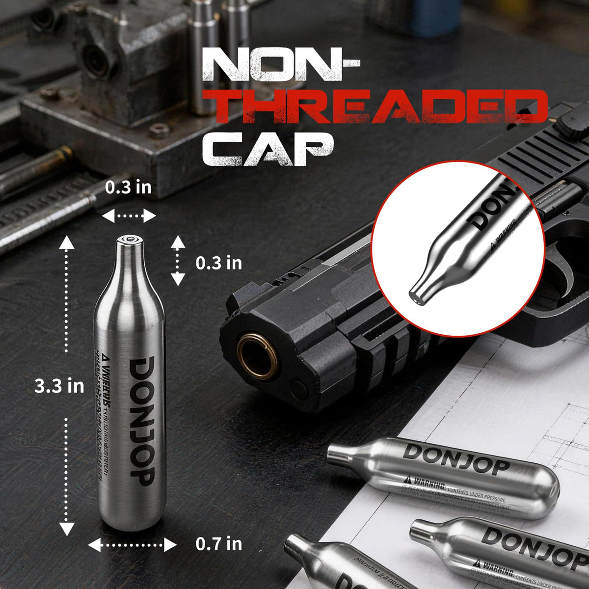 DONJOP 30Pack 12G CO2 Cartridges Non-Threaded, CO2 cartridges BB Gun, CO2 BB Pistol, CO2 Airsoft Pistol, and CO2 Paintball Markers,Snug Fit & Solid Seal