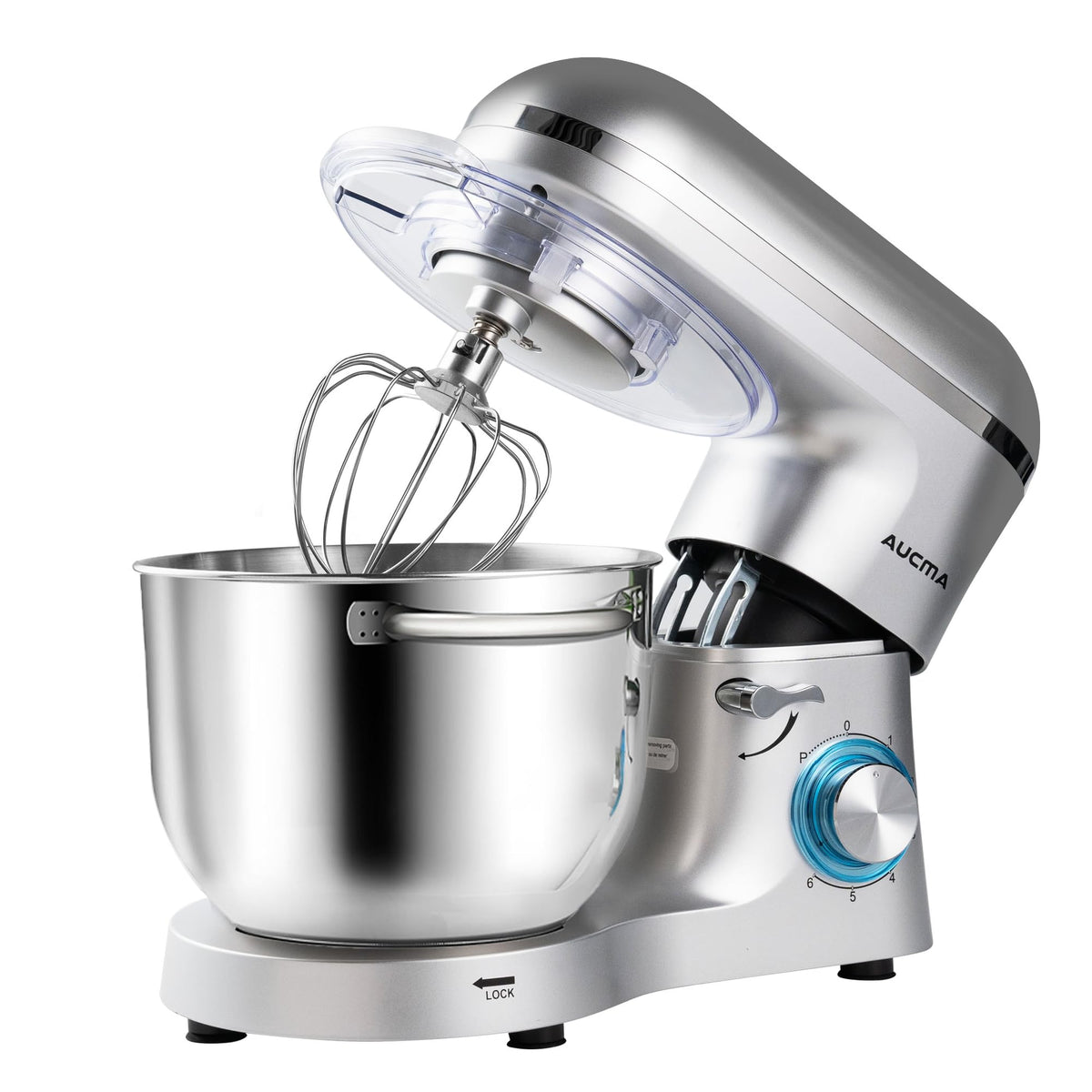 Aucma Stand Mixer,6.5-QT 660W 6-Speed Tilt-Head Food Mixer, Kitchen Electric Mixer with Dough Hook, Wire Whip & Beater (Blue, 6.5QT)