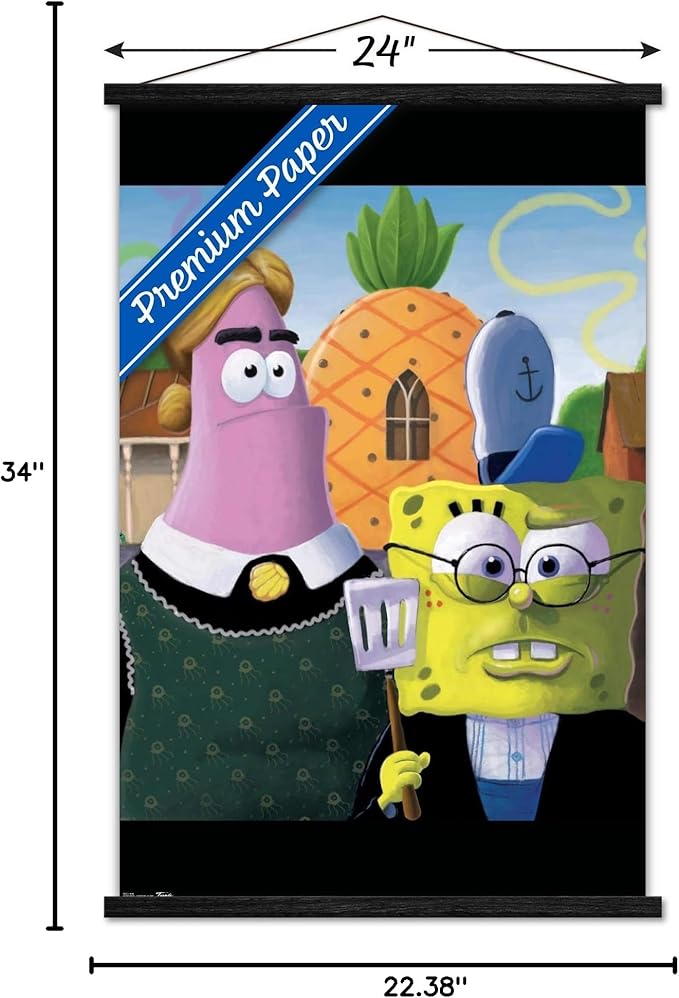 Trends International Nickelodeon Spongebob - American Gothic Wall Poster, 22.375" x 34", Premium Print and Black Hanger Bundle