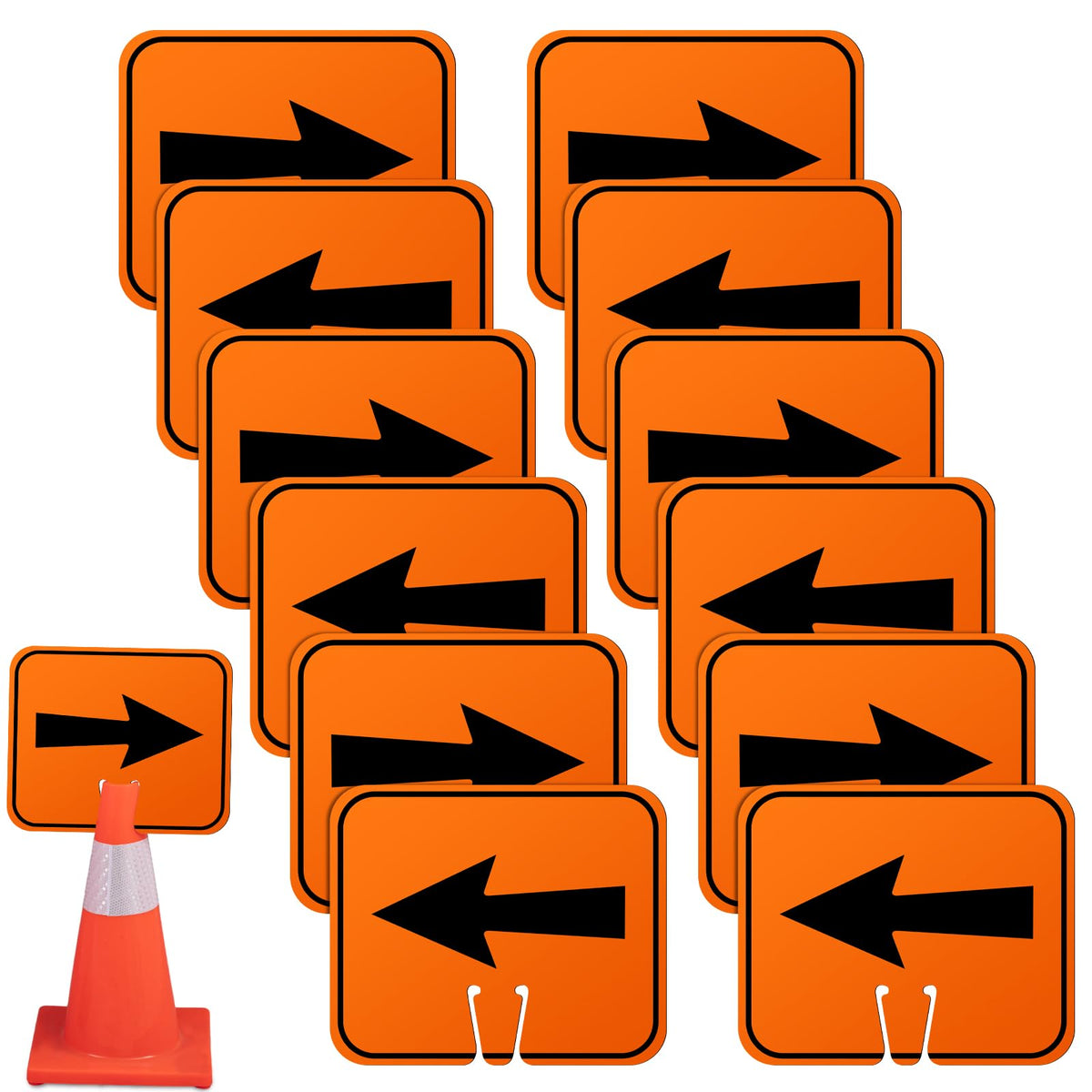 Geetery 12 Pcs Traffic Arrow Orange Detour Signs, Road Cone Top Directional Left Right Go Straight Arrows Sign for Road Barricade Outdoor Construction (Left & Right)