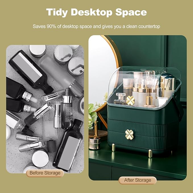 Ergocar Four Leaf Clover Series Make Up Case Dustproof Cosmetic Storage Box, Cosmetics Skin Care Products Multi-Function Jewelry Organizer Case - white