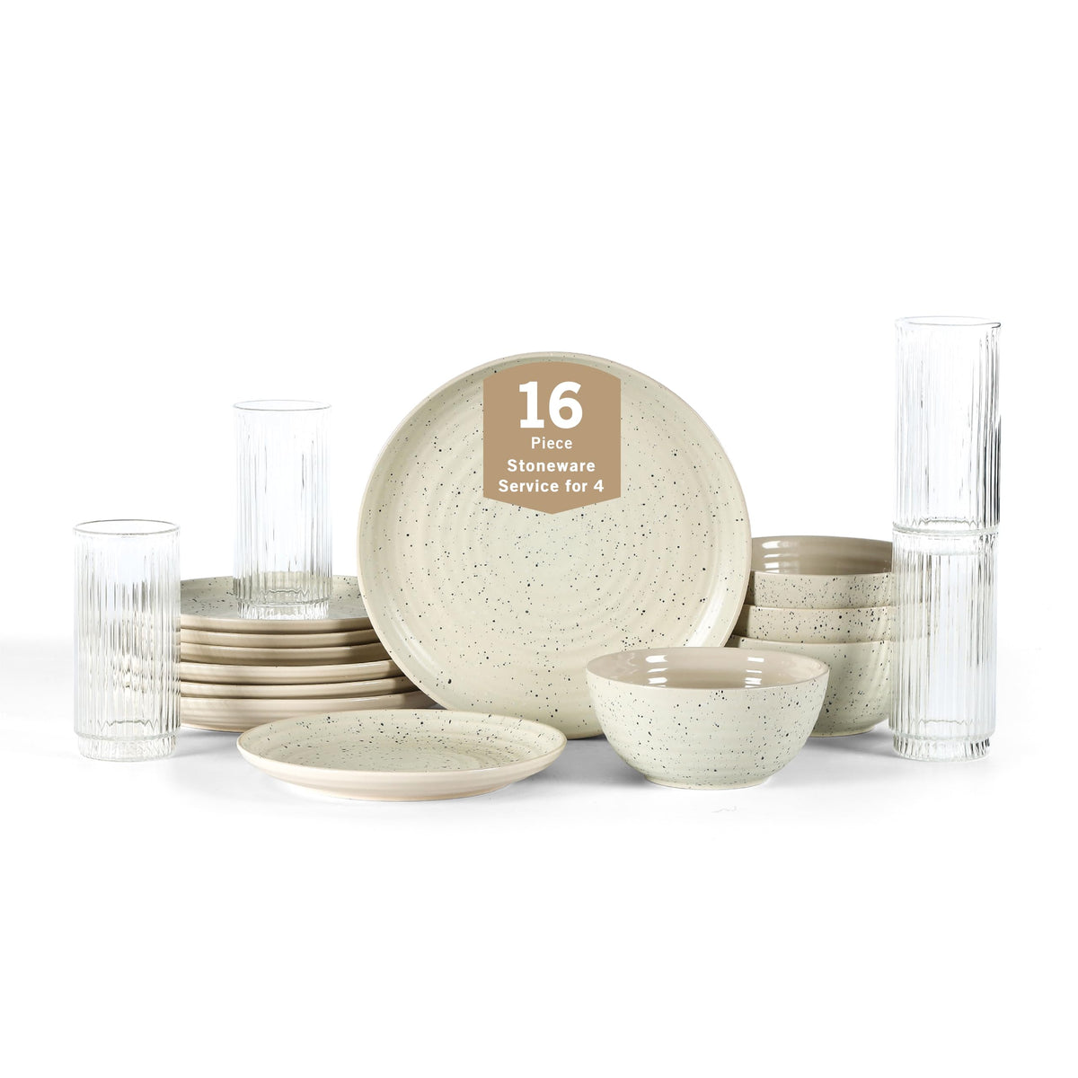 Stone Lain Dua 4-Piece Dinner Plate Set Stoneware, White