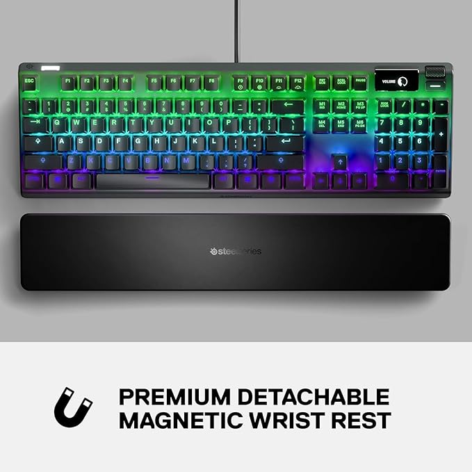 SteelSeries Apex 7 Mechanical Gaming Keyboard – OLED Smart Display – USB Passthrough and Media Controls – Linear and Quiet – RGB Backlit (Red Switch) (Renewed)