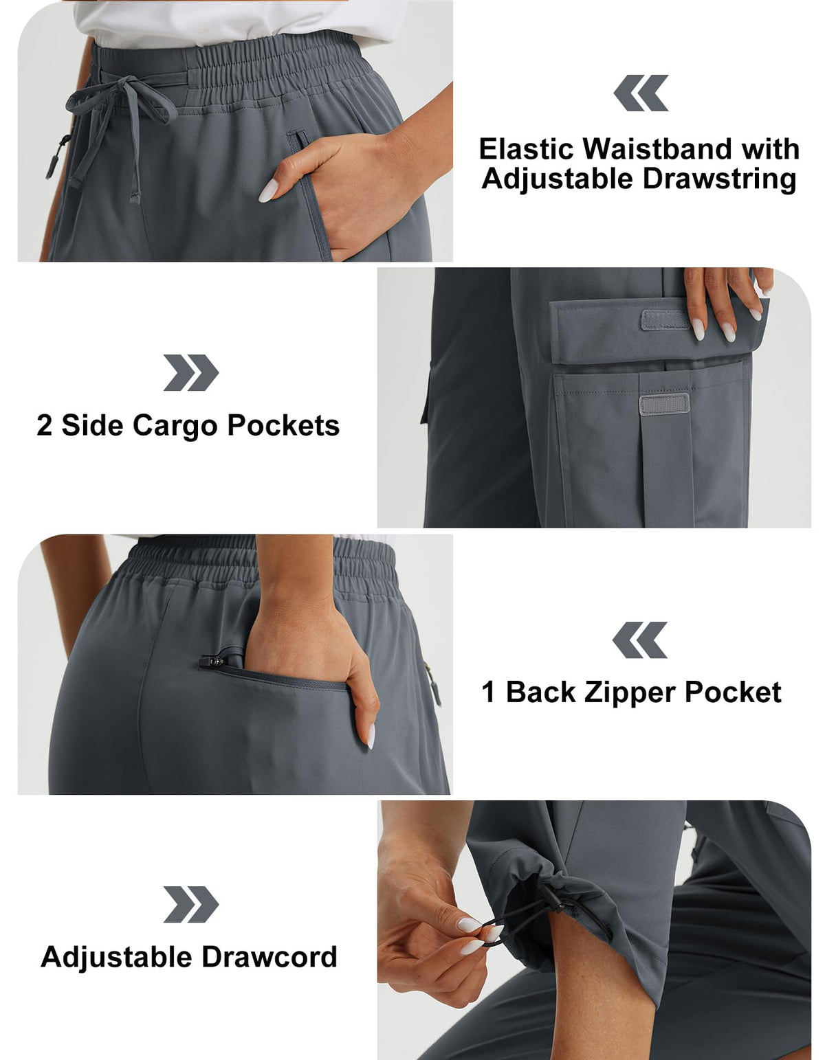 Libin Women's Hiking Pants Cargo Pants 29" Summer Casual Work Trousers Lightweight Quick Dry Athletic Running Gym Active Joggers, Gray L