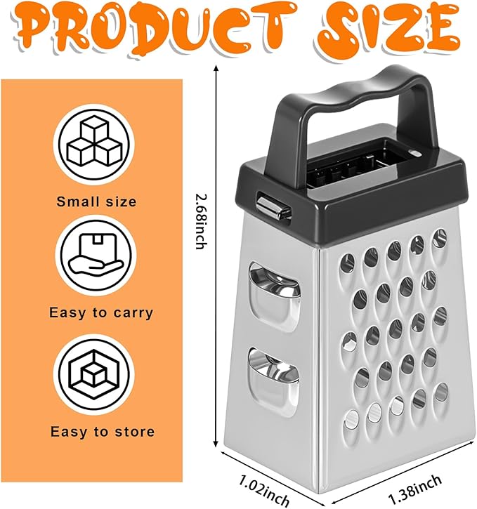 ElevateTech Mini Cheese Grater, 3 Pcs Stainless Steel Box Grater with Handle Professional Cheese Slicer Graters for Kitchen Slicer Cheeses Gingers Vegetable Dishwasher Safe (White, Grey, Black)