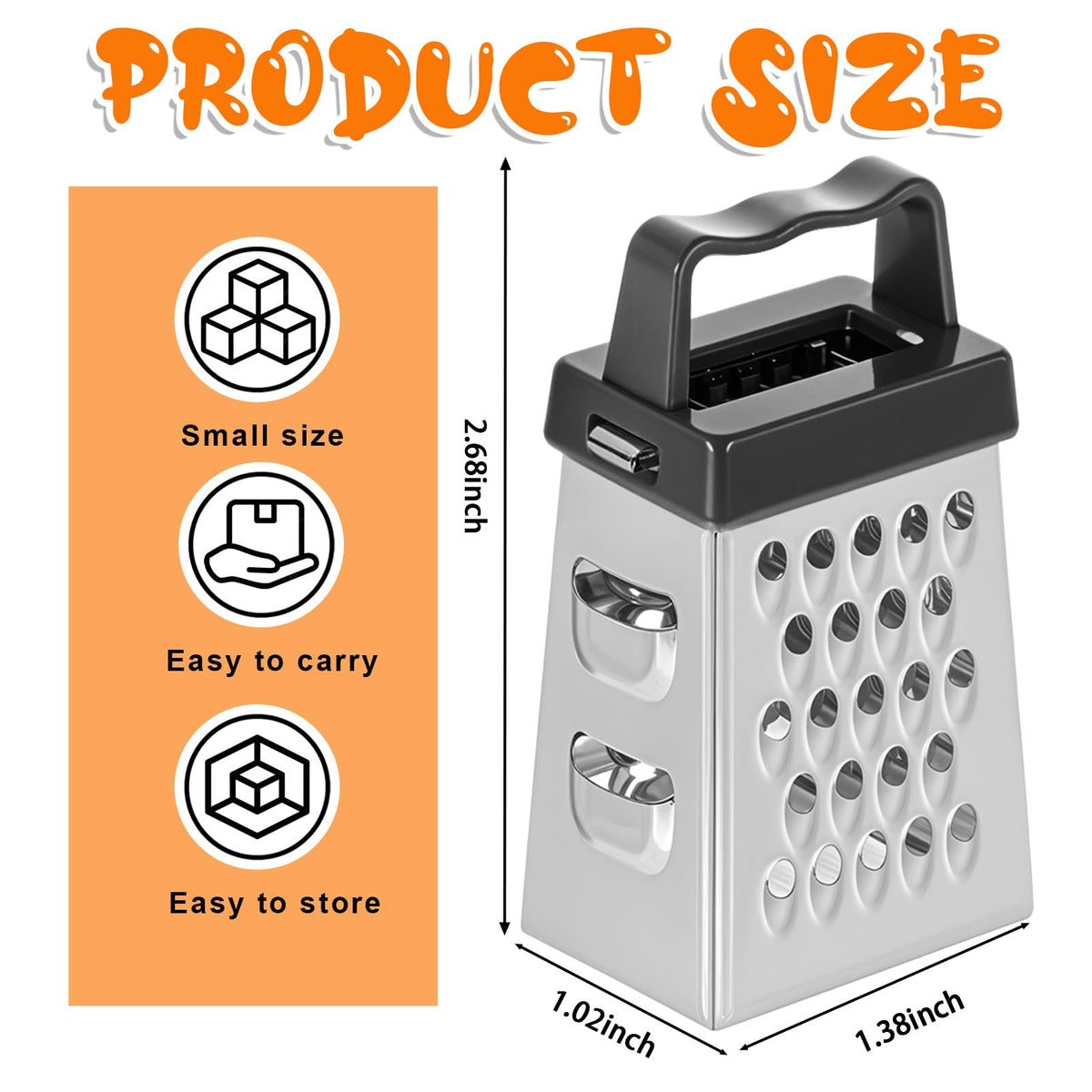 ElevateTech Mini Cheese Grater, 3 Pcs Stainless Steel Box Grater with Handle Professional Cheese Slicer Graters for Kitchen Slicer Cheeses Gingers Vegetable Dishwasher Safe (White, Grey, Black)