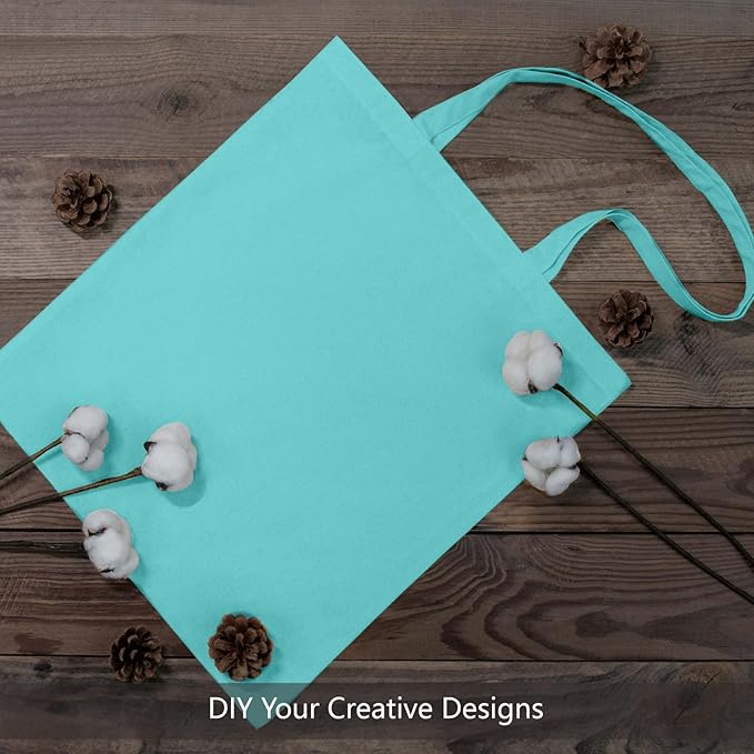 TOPDesign 6-Pack Economical 16"x15" Aqua Blue Cotton Tote Bags, Lightweight Medium Reusable Grocery Shopping Cloth Bags, Suitable for DIY, Advertising, Promotion, Gift, Activity