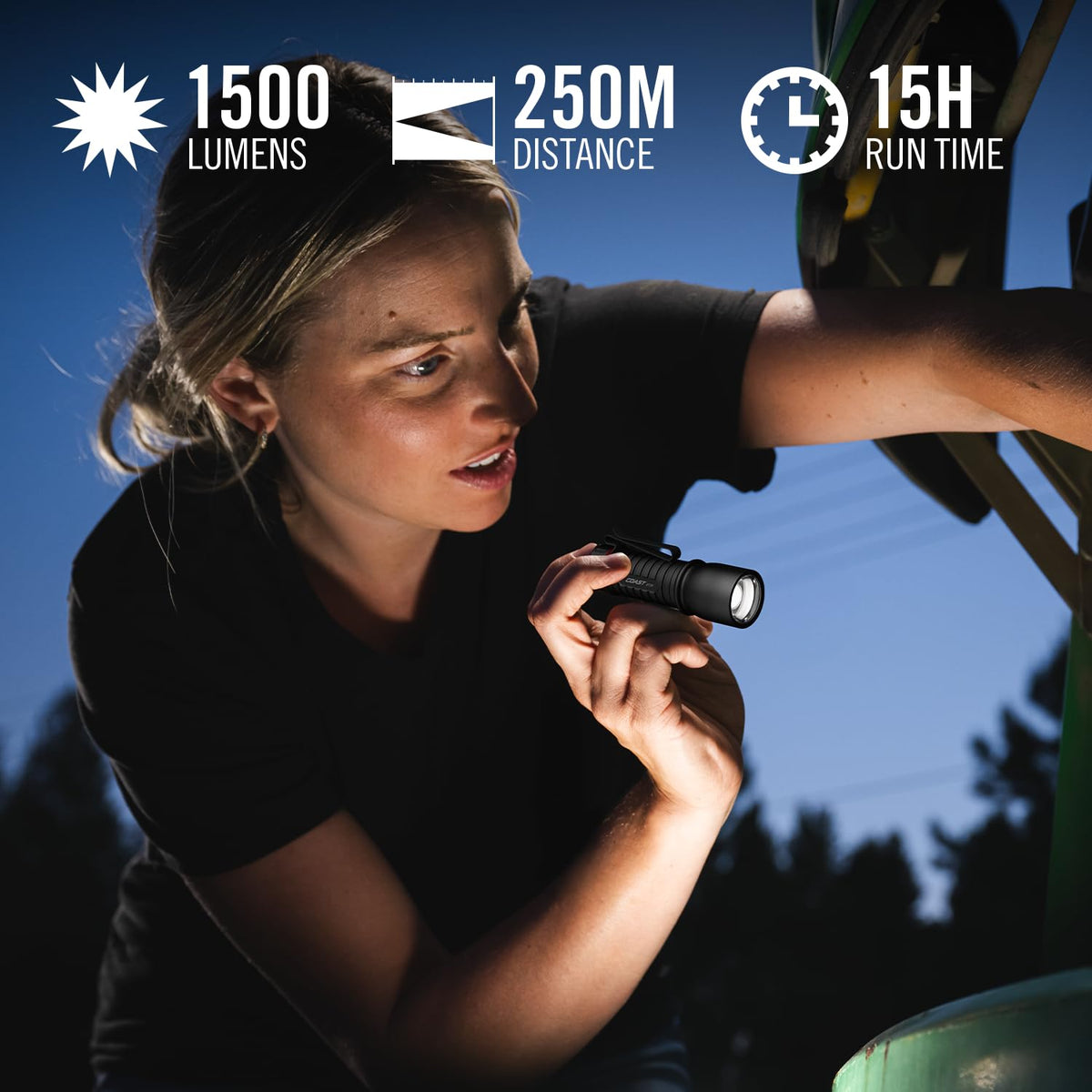 Coast XT7R 1500 Lumen Rechargeable LED Flashlight with Magnetic Mount, Slide Focus, and Pocket Clip, Black