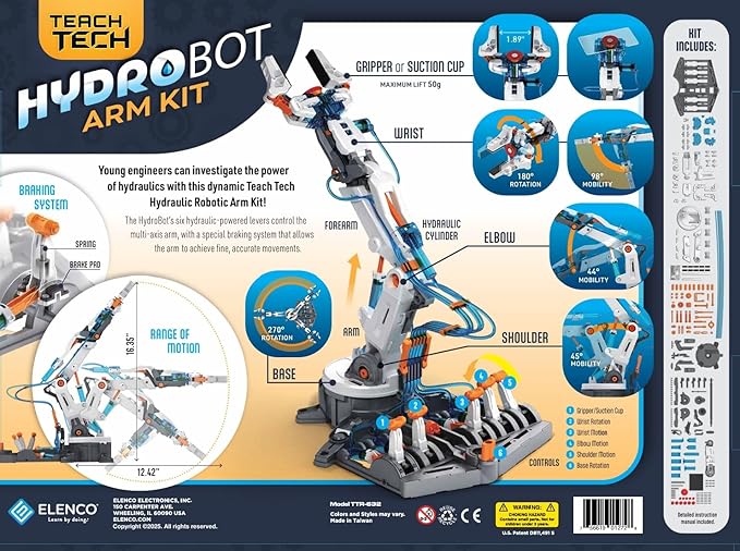 Teach Tech “Hydrobot Arm Kit”, Hydraulic Kit, STEM Building Toy for Kids 12+