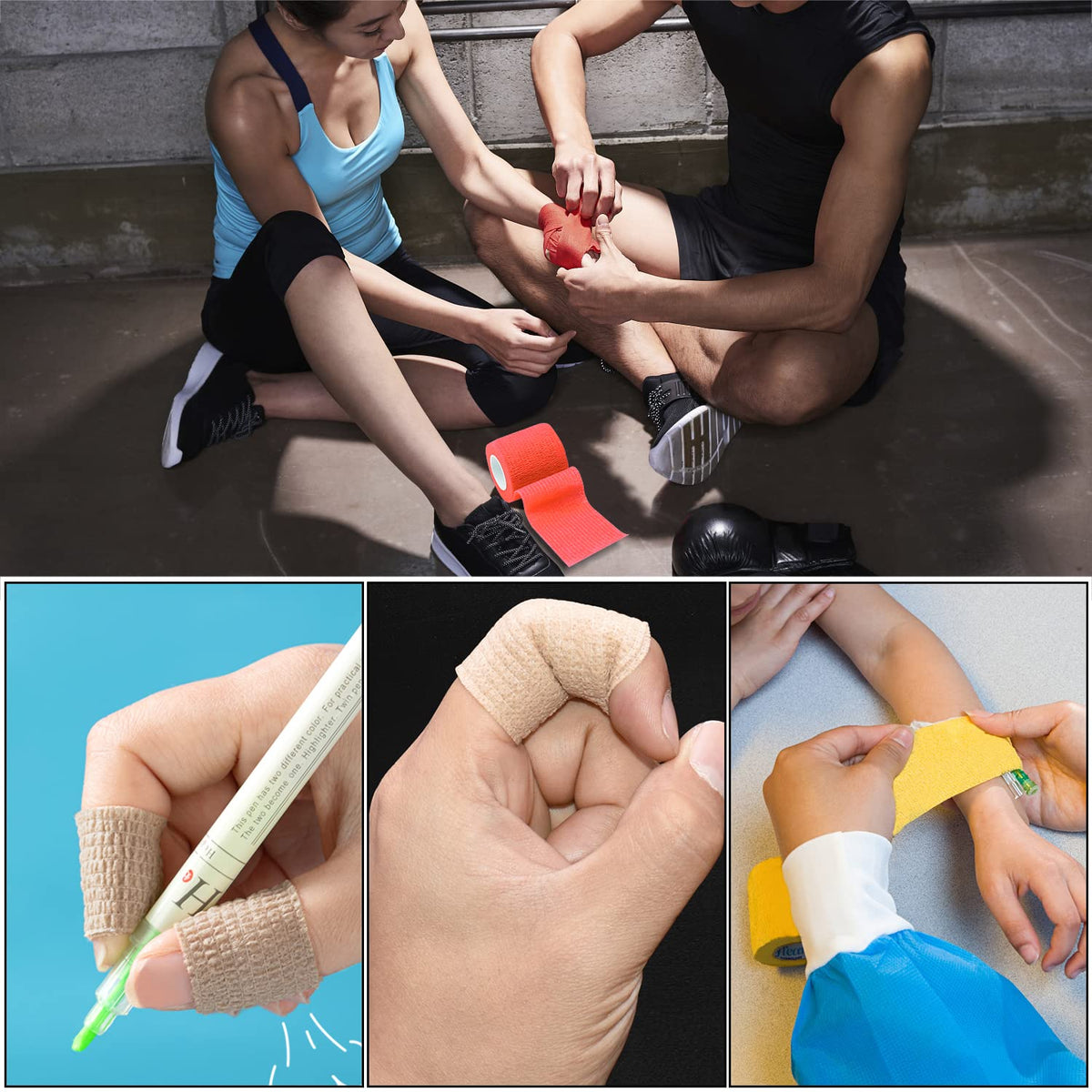 2" Self Adhesive Bandage Wraps, 6pcs Vet Wraps, White, 5 Yard Self Adherent Wraps for Sports, Wrist, Ankle and Swelling