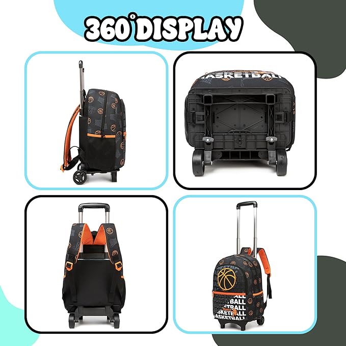 Rolling Backpack for Kids 8-12 Boys Backpack with Wheels for School Backpacks for Boys Kids Backpacks for Elementary Middle School Student