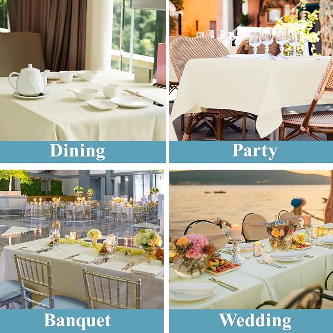 VidaFete 1 Pack Tablecloth 90 * 132inch Rectangle Table Cloth Polyester, Stain Wrinkle Resistant Polyester Dining Table Cover for Kitchen Dinning Party Wedding Tabletop Buffet Decoration(Ivory)