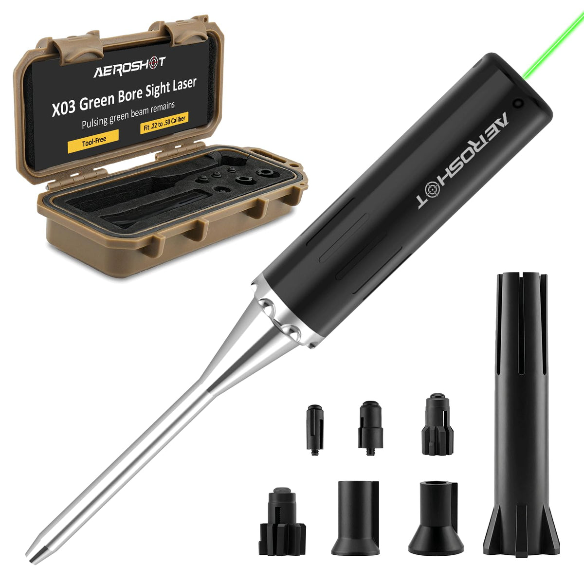 X03 Green Bore Sight Laser, .22–.50 Caliber, Bright Green Laser with Flashing Mode, 50 Yards Outdoors / 200 Yards Indoors, Tool-Free, Beginner Friendly,Compact & Portable
