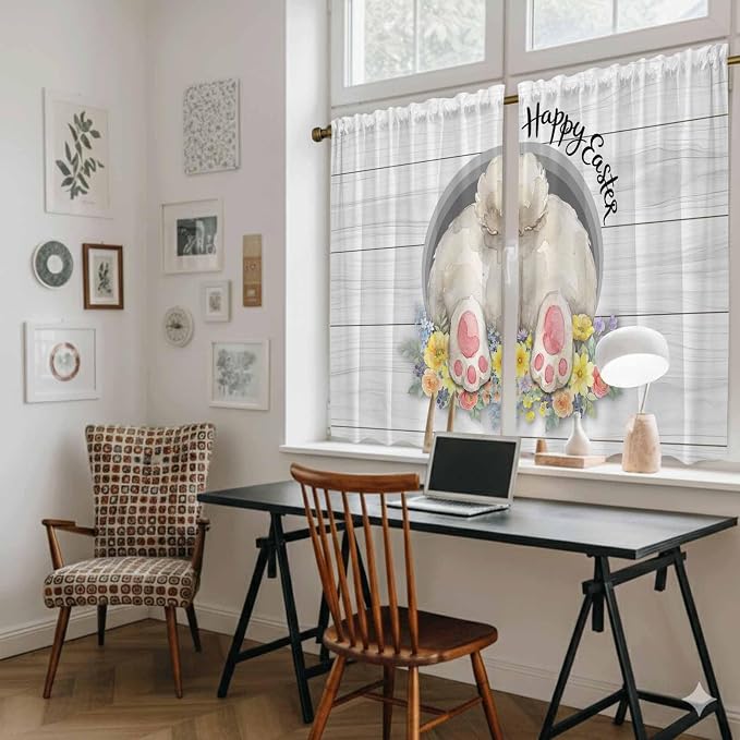 Easter Bunny Kitchen Curtains 54 Inch Long 2 Panel Set, Rod Pocket Window