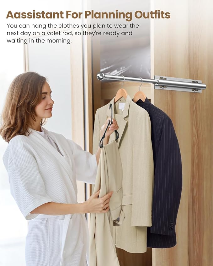 Supforce 2 PACK Valet Rod for Closet Pull Out, Retractable Slide Out Valet Rod Closet Organization, 12" Aluminum Valet Clothing Hanger Rods Perfect for Suits, Freshly Pressed Clothes, Polished Chrome