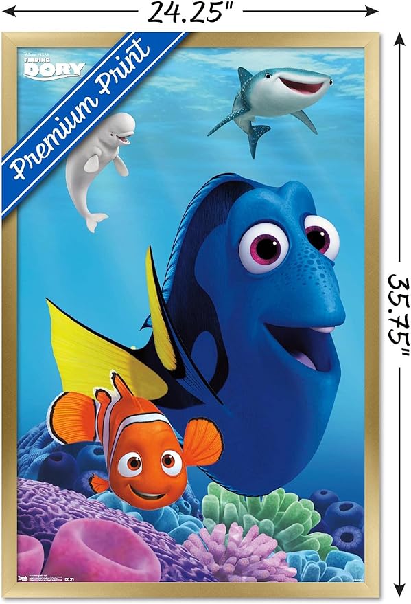 Trends International Disney Pixar Finding Dory - Dory Wall Poster, 22.375" x 34", Gold Framed Version