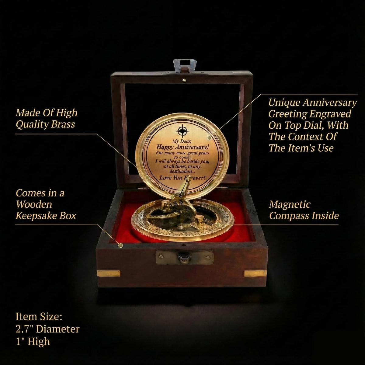 OakiWay Anniversary Sundial Compass Gift for Him or Her - Unique Gift Ideas for Husband or Wife, Men Wedding Anniversary 50th 40th 25th 20th Year Celebration, Gift Card Included
