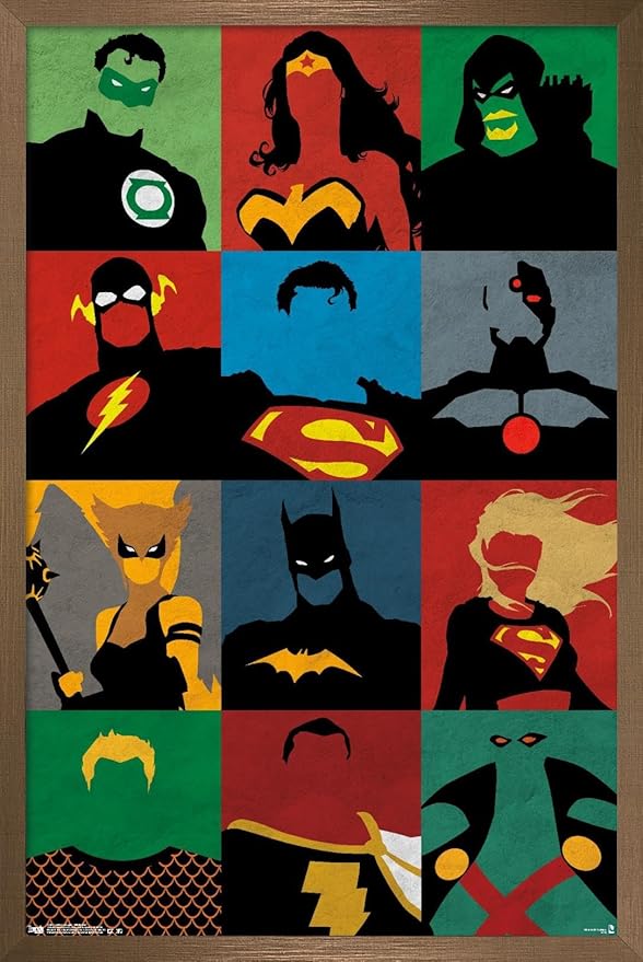 Trends International DC Comics - Justice League - Minimalist Wall Poster, 22.375" x 34", Bronze Framed Version