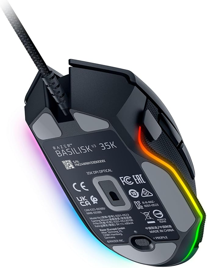Razer Basilisk V3 35K Wired Ergonomic Gaming Mouse : HyperScroll Tilt Wheel - 35K DPI Optical Sensor Gen 2-13 Customizable Controls - Chroma RGB - Optical Switches Gen 3 - Speedflex Cable