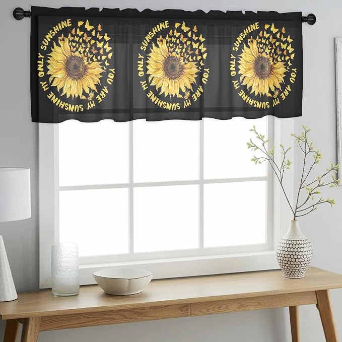YOU ARE MY SUNSHINE Sheer Valance Curtains, Summer Sunflowers Golden Gradient