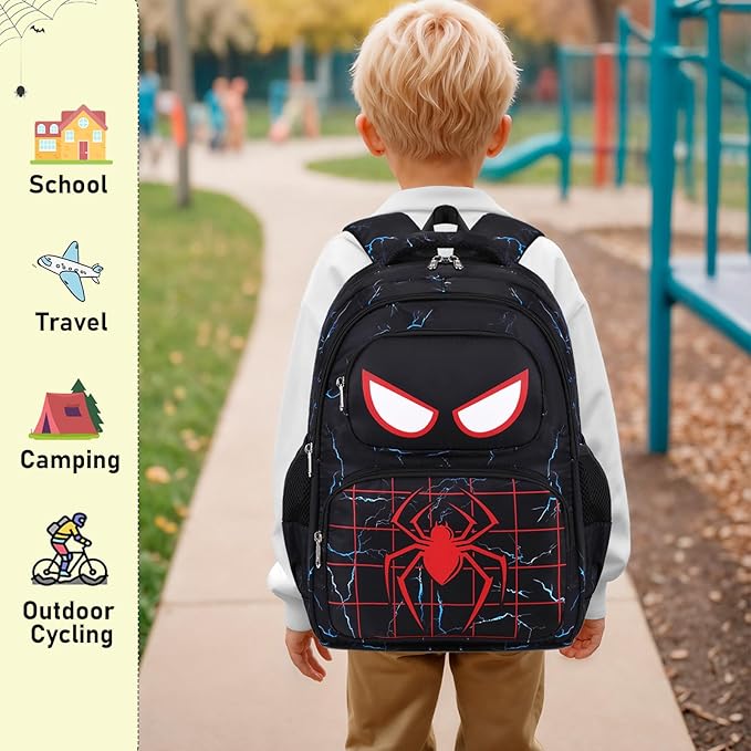 Kids Backpack Boys Spider Backpack with Lunch Box Kindergarten Elementary Middle School Toddler Bookbag for Boys Ages 4-14, Spider-Blue