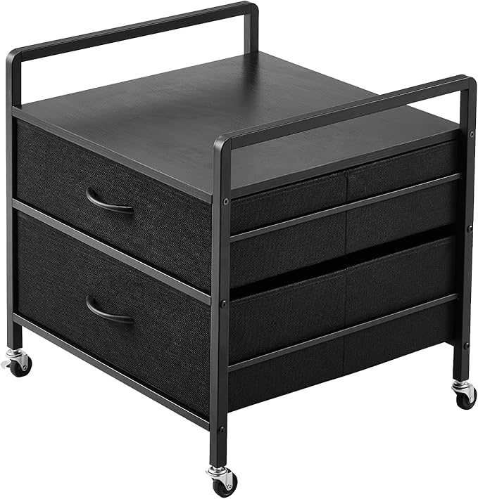 VEVOR Mini Fridge Stand with Storage, 176 lb-Capacity Mini Fridge Table with 2 Drawers & 4 Swivel Wheels, Mobile Mini Fridge Shelf, Black Mini Fridge Organizer for Dorm, Apartment, Office, Bedroom