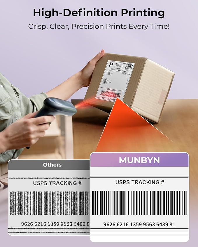 MUNBYN 130B Bluetooth Thermal Label Printer+Thermal Direct Shipping Label (Pack of 500 4x6 Fan-Fold Labels)+Shipping Scale, Accurate 66lb/0.1oz Postal Scale with Sweet Pink Style