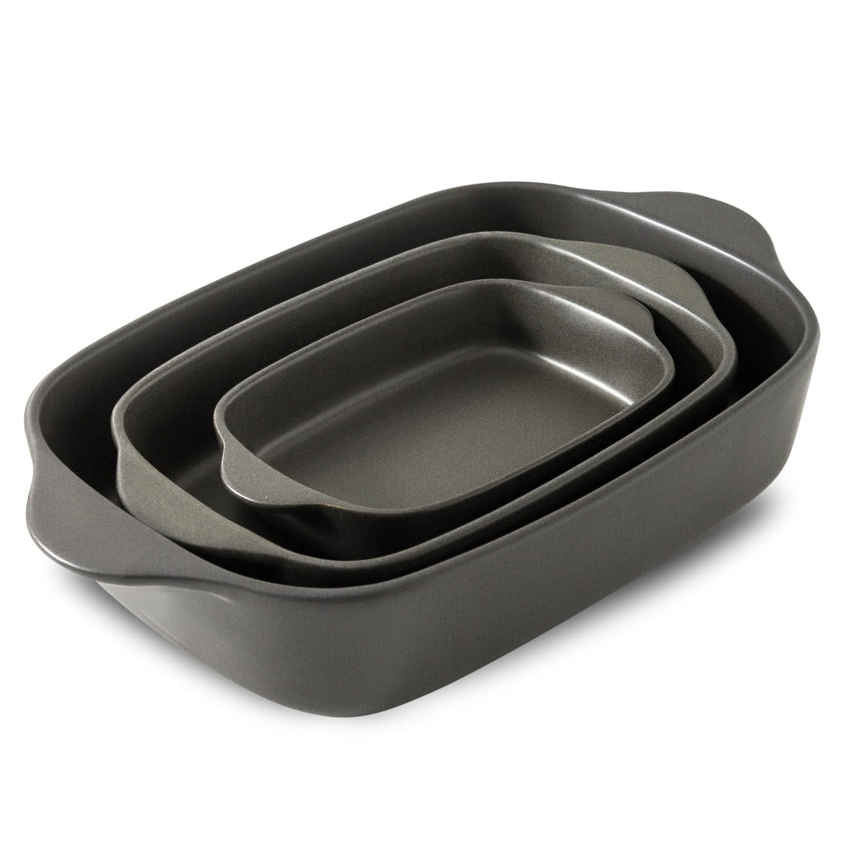 Tikooere Casserole Dish for Oven,Ceramic Baking Dishes， Stoneware Bakeware Set of 3，Deep Casserole Dishes for Baking，Casserole,Cake Dinner and Daily Use,0.63/1.8/4 QT，Matte Black