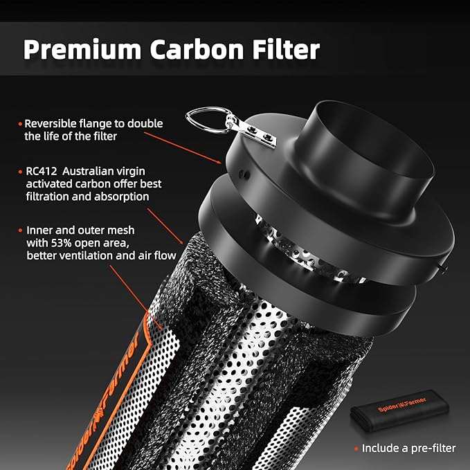 Spider Farmer Smart Air Filtration Kit 4", Inline Duct Fan, GGS Temperature