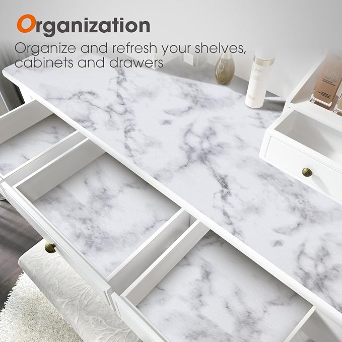 Beautysaid Shelf and Drawer Liner for Kitchen Cabinet, Non Adhesive Non Slip Shelf Paper Waterproof Washable Thickened for Dresser Pantry Shelve Bathroom Protector Liner(Marble,12 in x 10 FT)
